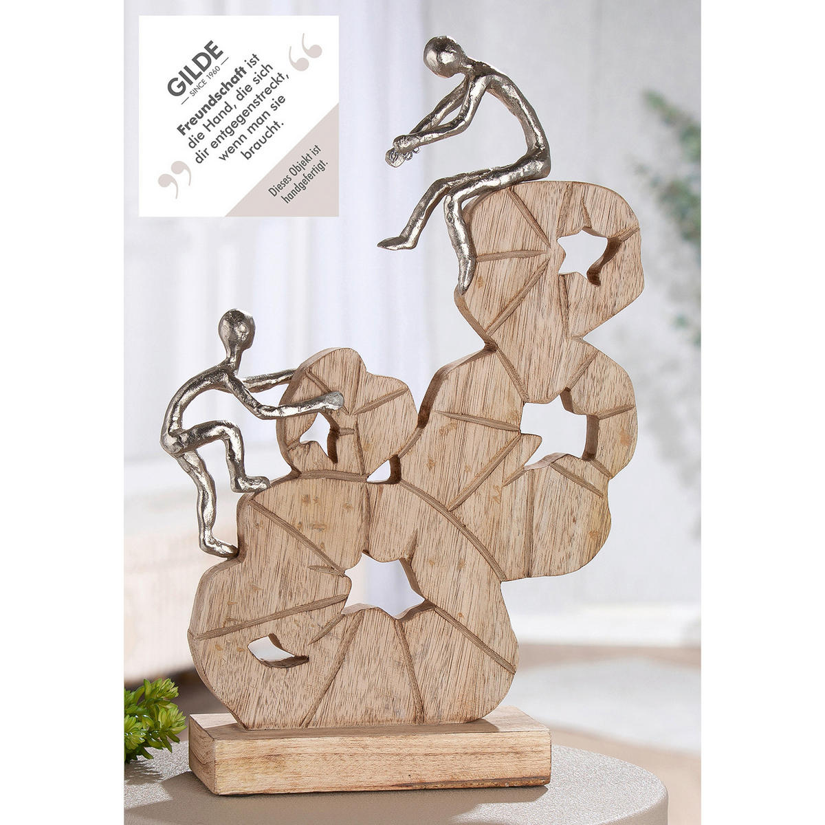 SKULPTUR - Silberfarben/Beigebraun, Basics, Holz/Metall (29/45/9cm)
