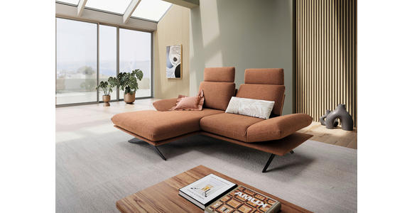 ECKSOFA  in Flachgewebe Cognac Rücken echt, Armteilverstellung, Relaxfunktion  155/234 cm  - Cognac/Schwarz, Design, Textil/Metall (155/234cm) - Dieter Knoll