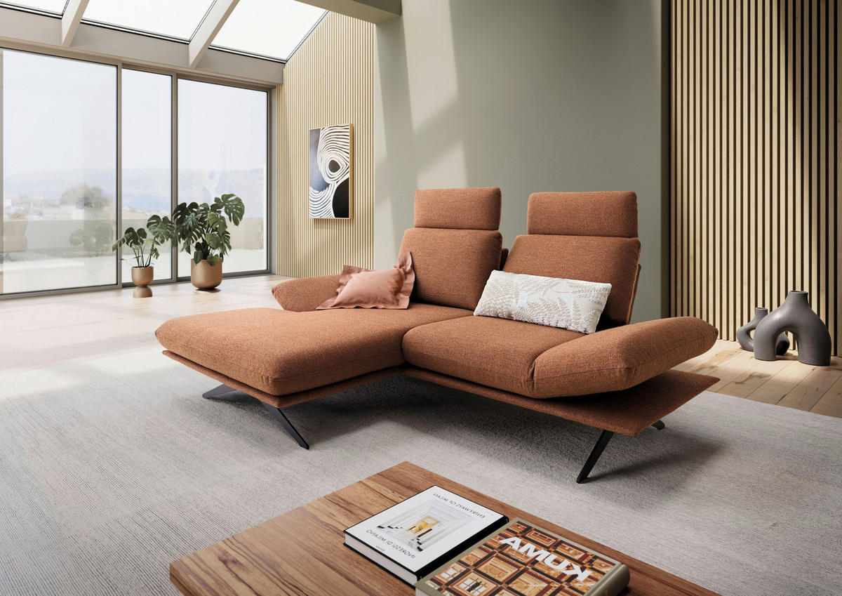 ECKSOFA Flachgewebe Cognac  - Cognac/Schwarz, Design, Textil/Metall (155/234cm) - Dieter Knoll