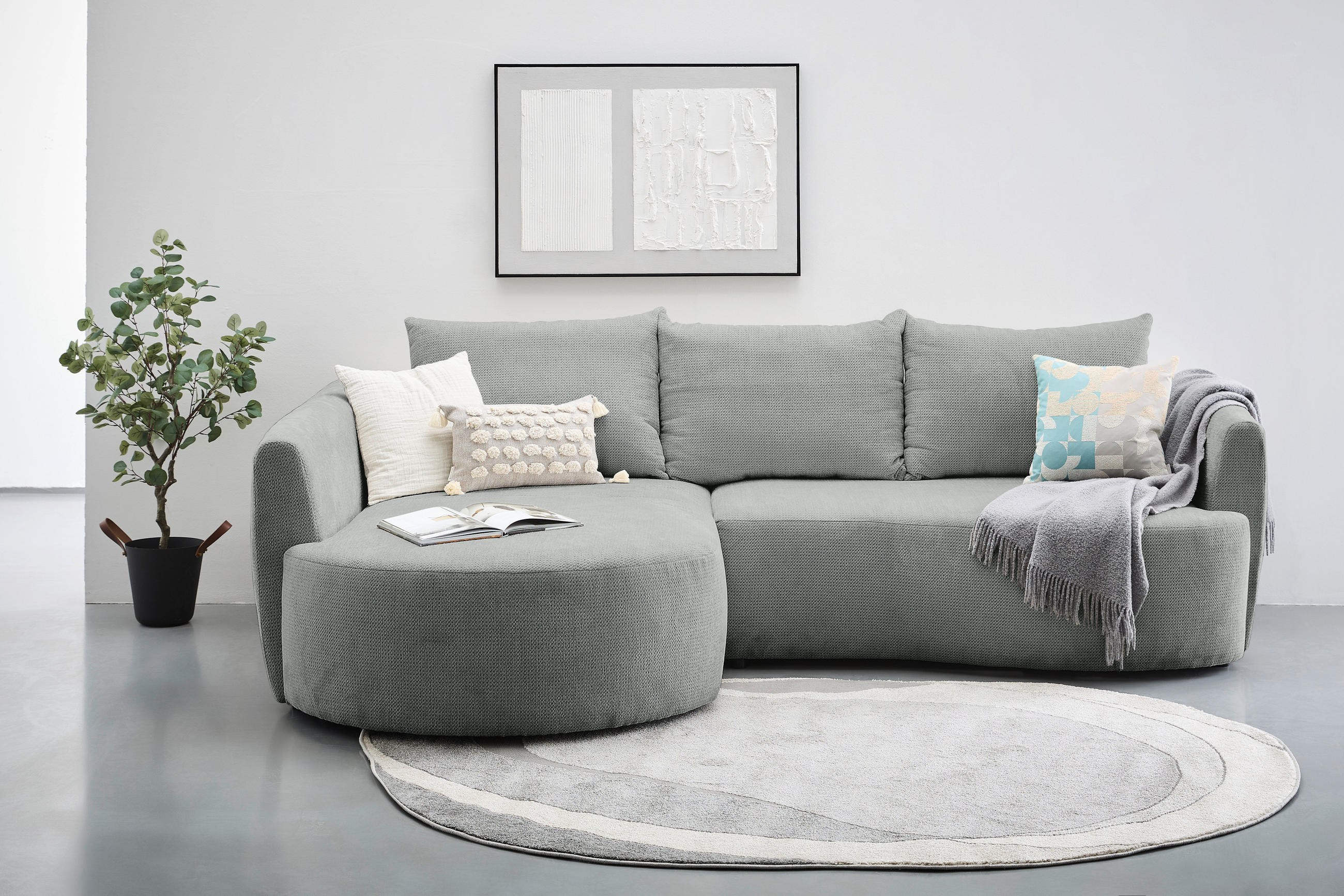 ECKSOFA in Chenille Grau  - Schwarz/Grau, MODERN, Kunststoff/Textil (179/287cm) - Carryhome
