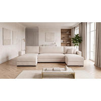 WOHNLANDSCHAFT  Cord Beige  - Beige/Schwarz, Basics, Holz/Holzwerkstoff (379/93/184cm) - MID.YOU