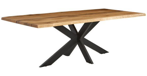 ESSTISCH 180/100/76 cm Eiche massiv Holz Eichefarben rechteckig  - Eichefarben/Schwarz, Design, Holz/Metall (180/100/76cm) - Linea Natura