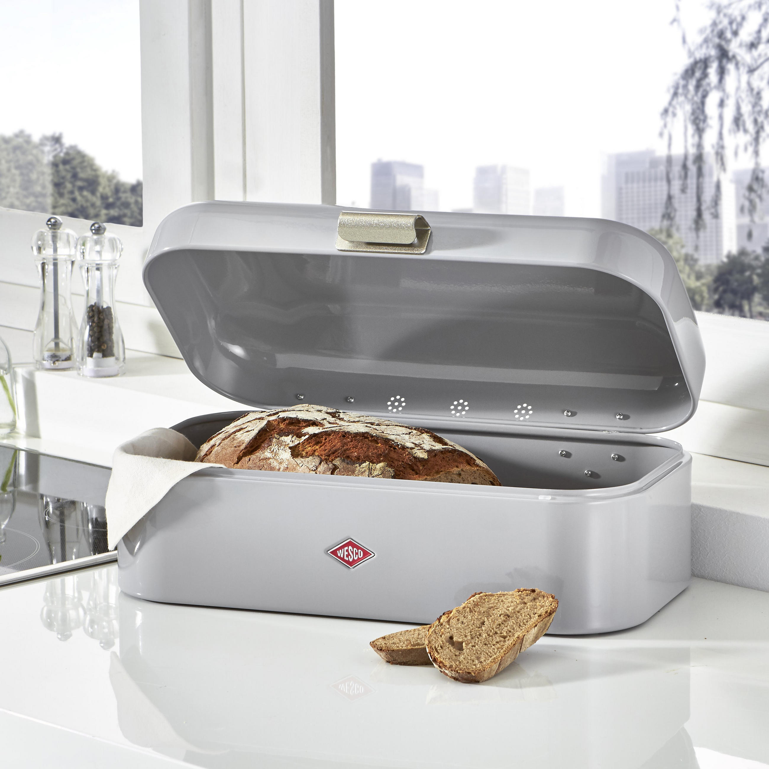 BROTKASTEN - Grau, Basics, Metall (42/17/22cm) - Wesco