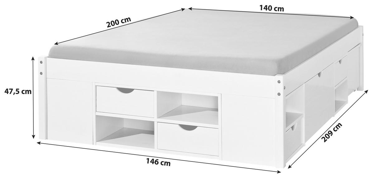 KREVET S PROSTOR. ZA ODLAGANJ   140/200 cm   bijela  - bijela, Konvencionalno (140/200cm) - MID.YOU