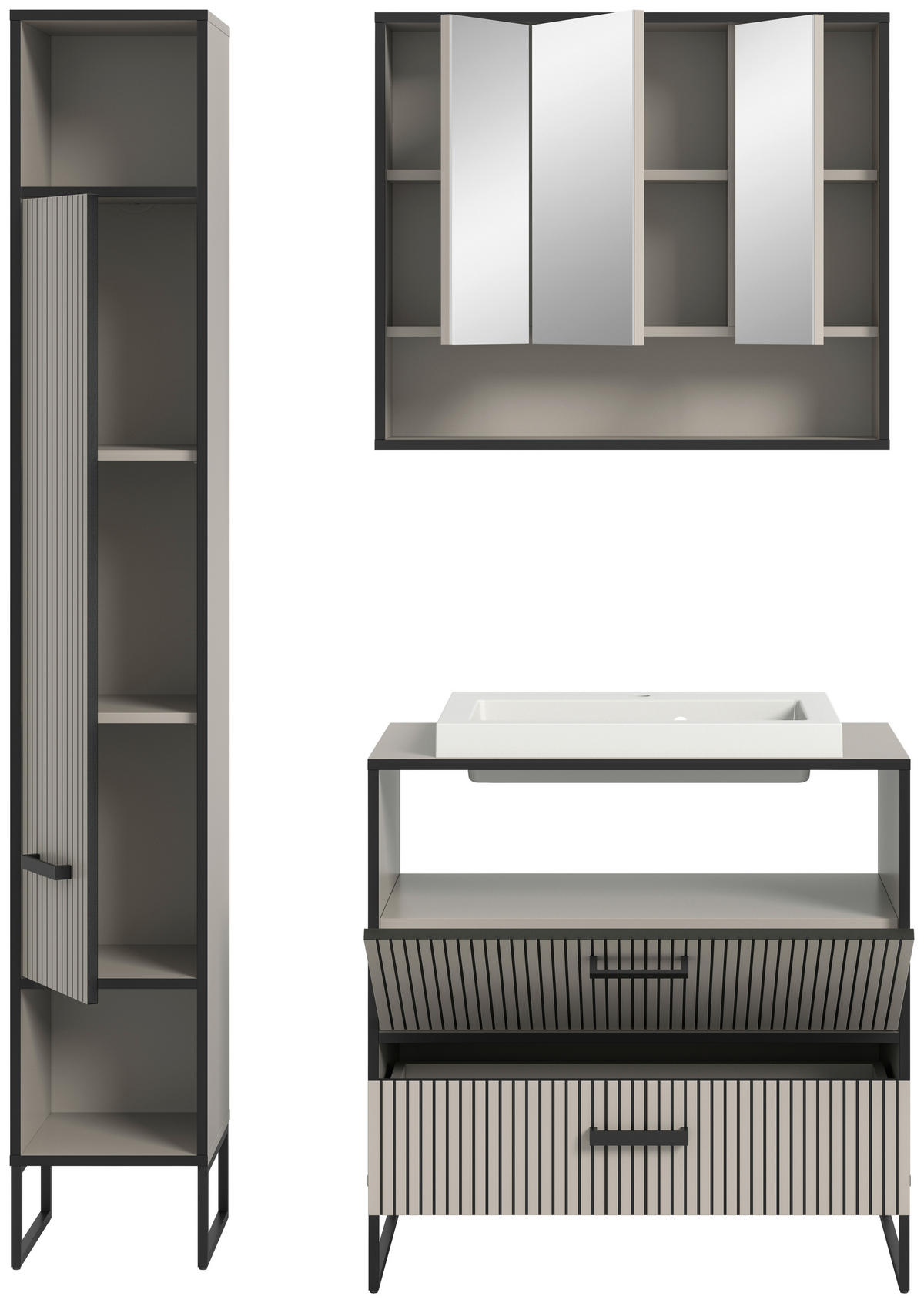 BADEZIMMER 3-teilig  in 110 cm  - Kaschmir/Schwarz, MODERN, Holzwerkstoff/Metall (110cm) - MID.YOU