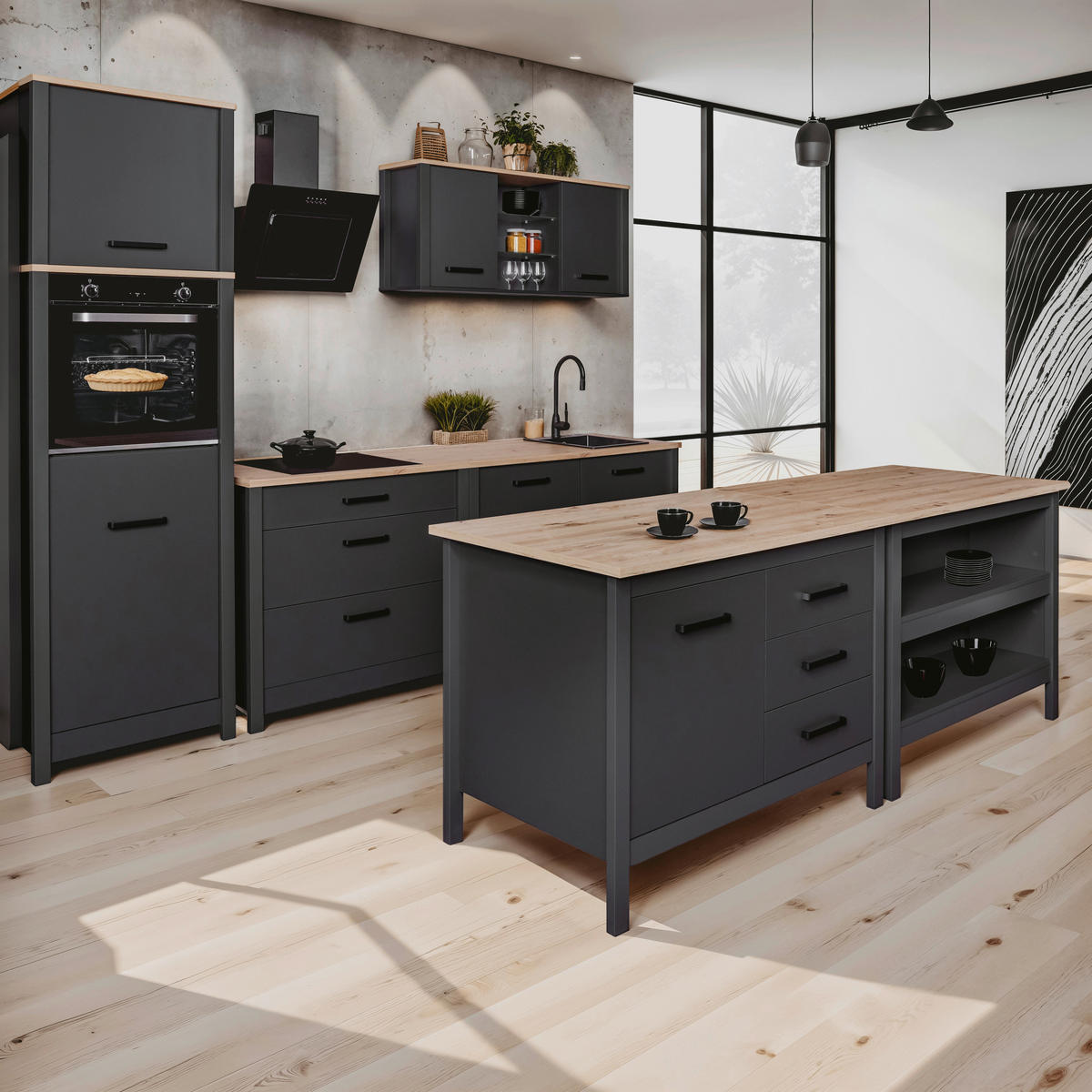 HÄNGESCHRANK 130,3/57,5/33 cm  - Anthrazit/Schwarz, MODERN, Glas/Holzwerkstoff (130,3/57,5/33cm) - home24
