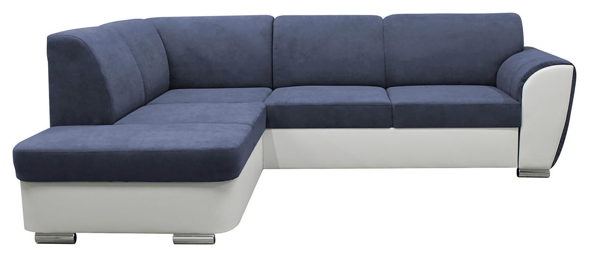 ECKSOFA  in Velours Blau, Weiß  196/255 cm  - Blau/Silberfarben, Design, Kunststoff/Textil (196/255cm) - MID.YOU