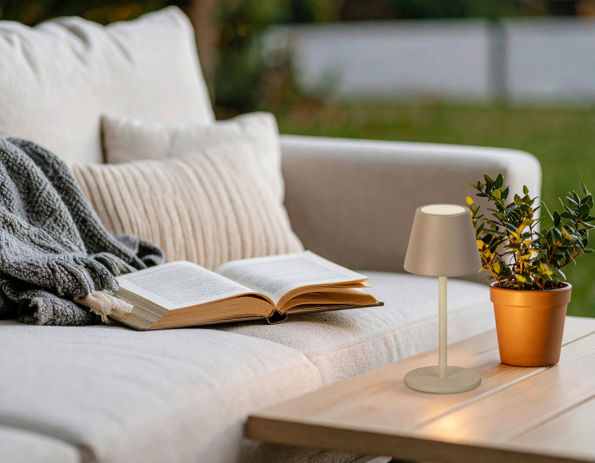 AKKU-TISCHLEUCHTE Salerno 8,5/20 cm  - Graubraun, Design, Metall (8,5/20cm)