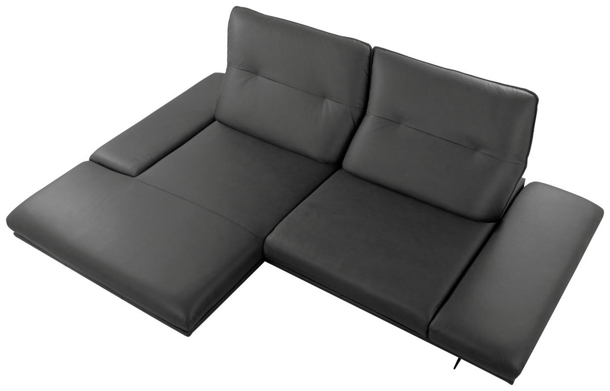 ECKSOFA Dunkelgrau Echtleder Rücken echt, Armteilverstellung, Kopfteilverstellung, Sitztiefenverstellung  - Dunkelgrau/Schwarz, Design, Leder/Metall (160/235cm) - Celina Home