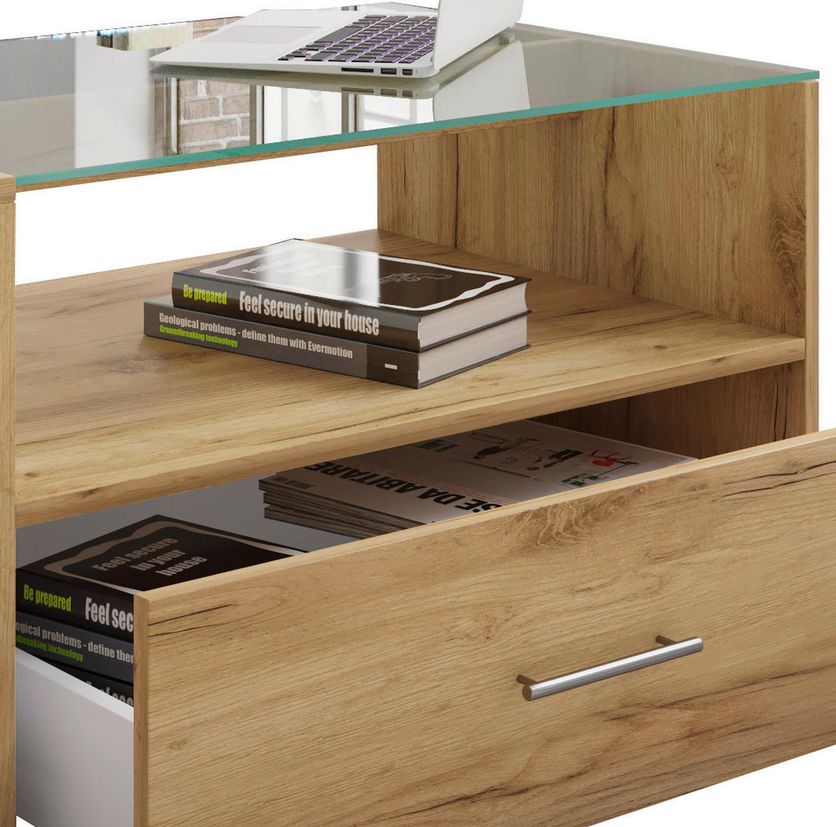 COUCHTISCH in Glas, Holzwerkstoff 50/100/45 cm  - Eichefarben/Honig, Basics, Glas/Holzwerkstoff (50/100/45cm) - MID.YOU