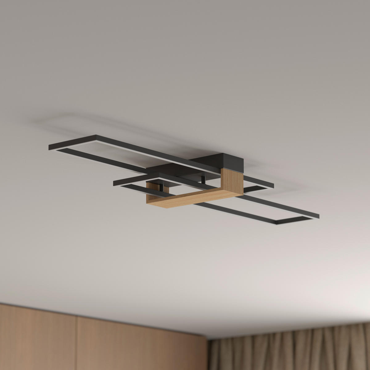Plafonieră Cu Led 38 W    96,5/25/9 cm  - negru, Basics, plastic/lemn (96,5/25/9cm) - Novel
