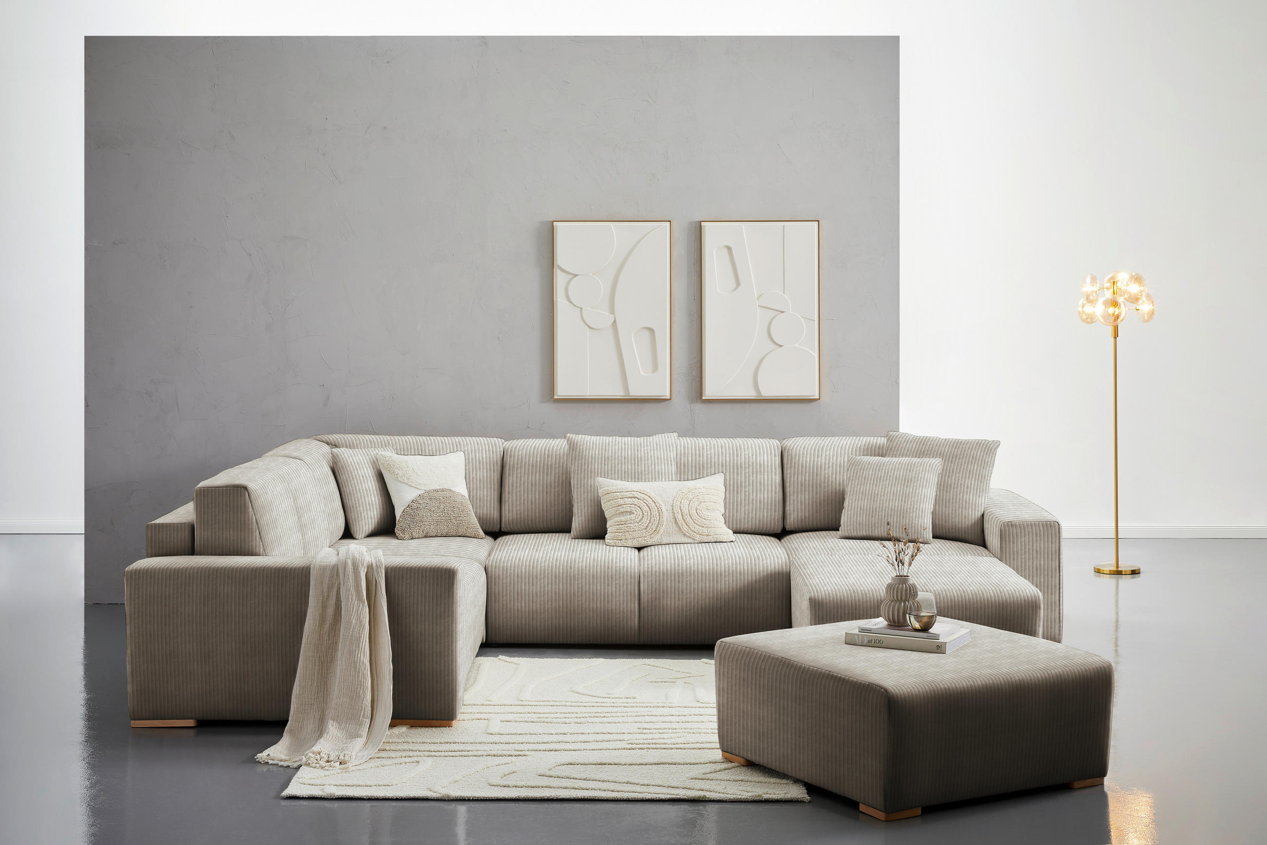 WOHNLANDSCHAFT in Cord Taupe - Taupe/Buchefarben, Konventionell, Holz/Kunststoff (283/371/208cm) - Livetastic