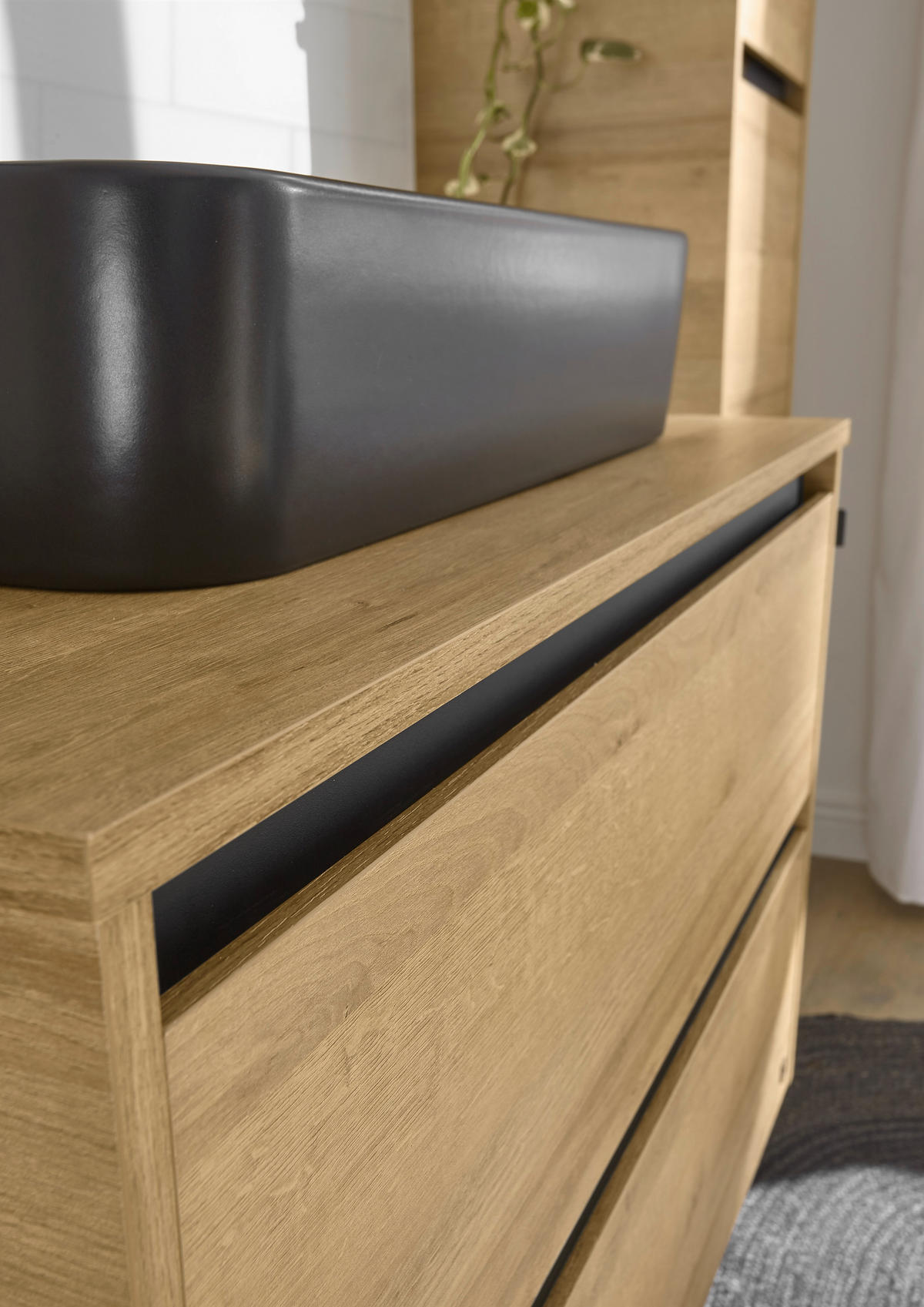 BADEZIMMER 3-teilig  in 91 cm  - Eichefarben/Schwarz, Design, Keramik/Holzwerkstoff (91cm) - Musterring