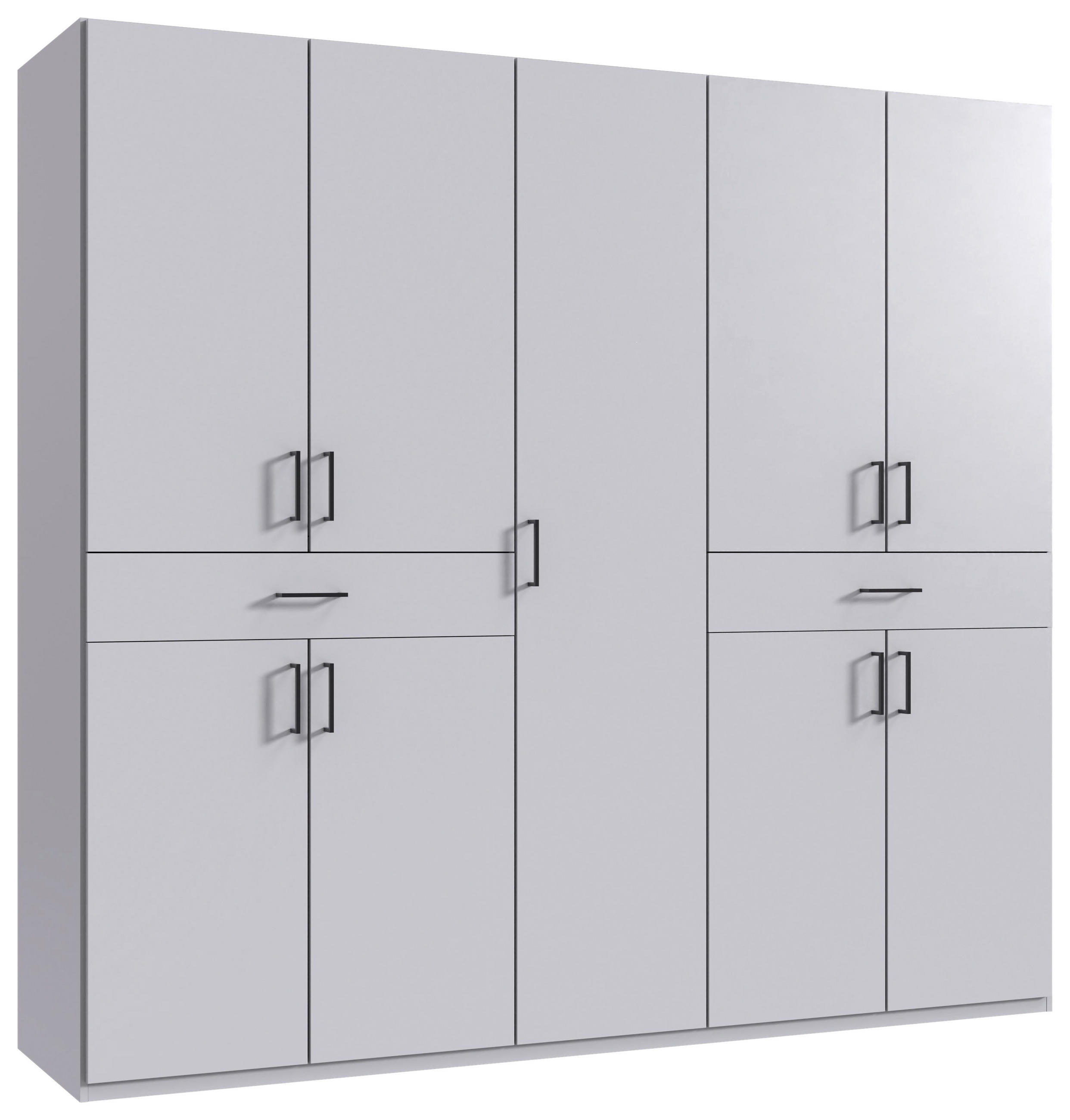 GARDEROB MED GÅNGJÄRNSDÖRRAR 225/208/58 cm 9-dörrar - vit/svart, Klassisk, trämaterial/plast (225/208/58cm) - Carryhome