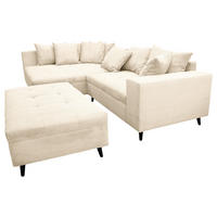Ecksofa inkl. Hocker  in Cord Creme  174/247 cm  - Creme/Schwarz, Design, Holz/Textil (174/247cm) - MID.YOU