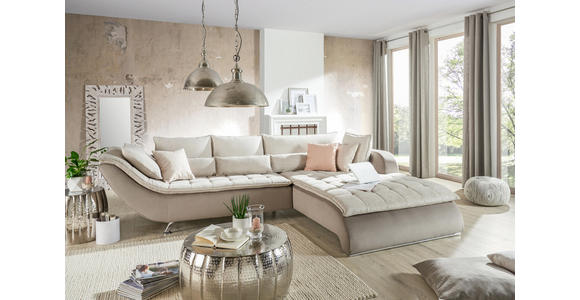 WOHNLANDSCHAFT in Textil Beige, Taupe - Taupe/Sandfarben, Design, Textil/Metall (300/220cm) - Hom`in