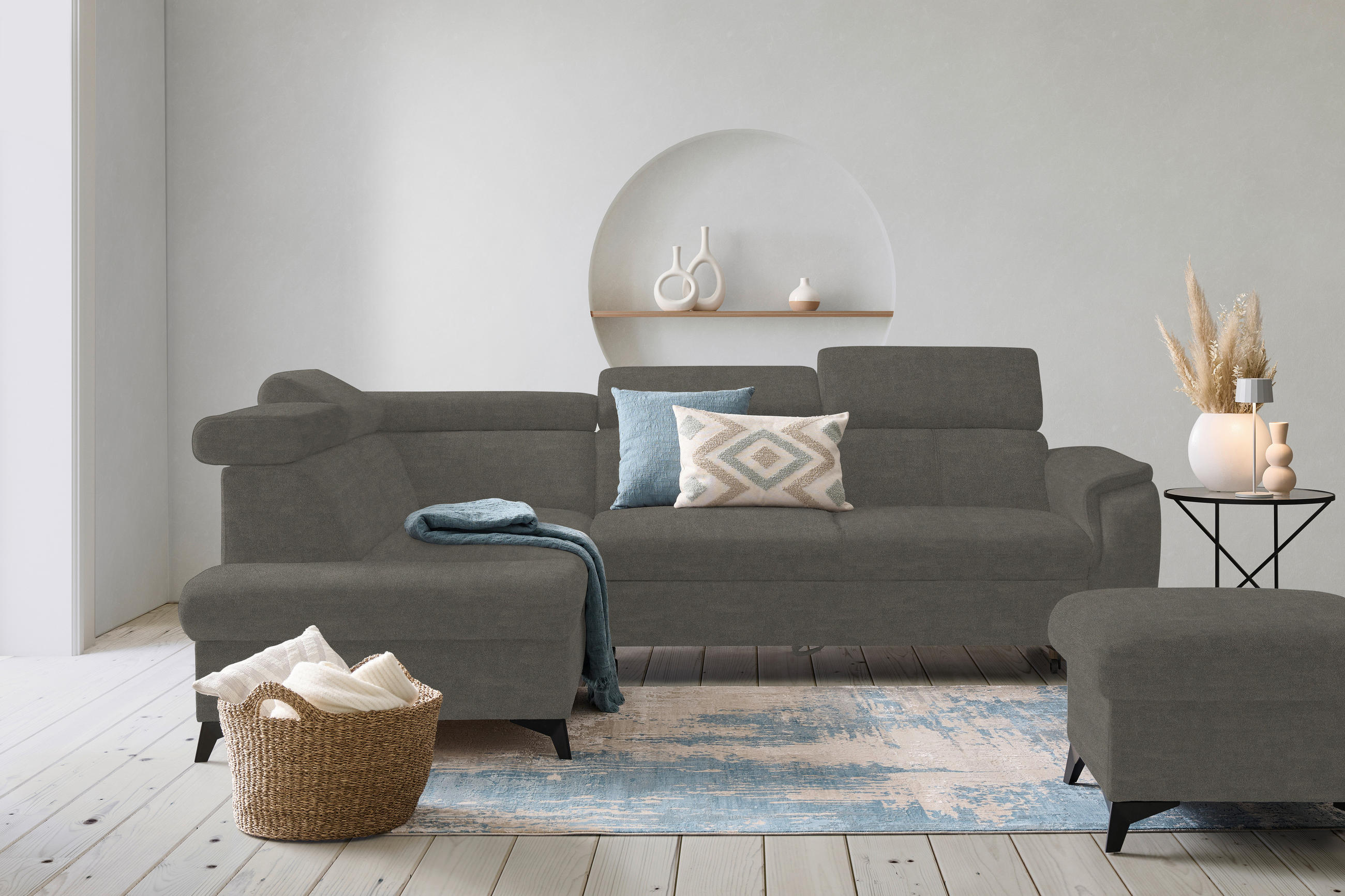 ECKSOFA in Mikrofaser Graubraun  - Graubraun/Schwarz, Design, Textil/Metall (203/260cm) - Stylife