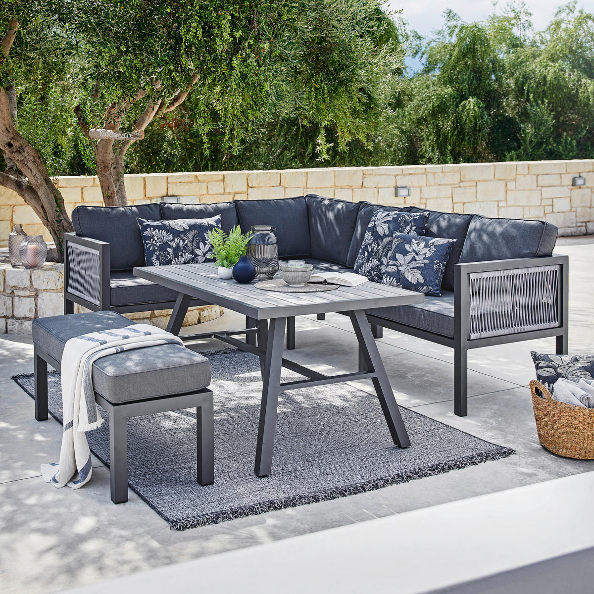 LOUNGE GARNITURA  antracit, svijetlo siva, tamno siva   - tamno siva/svijetlo siva, Moderno, metal/tekstil (195/242cm) - Amatio