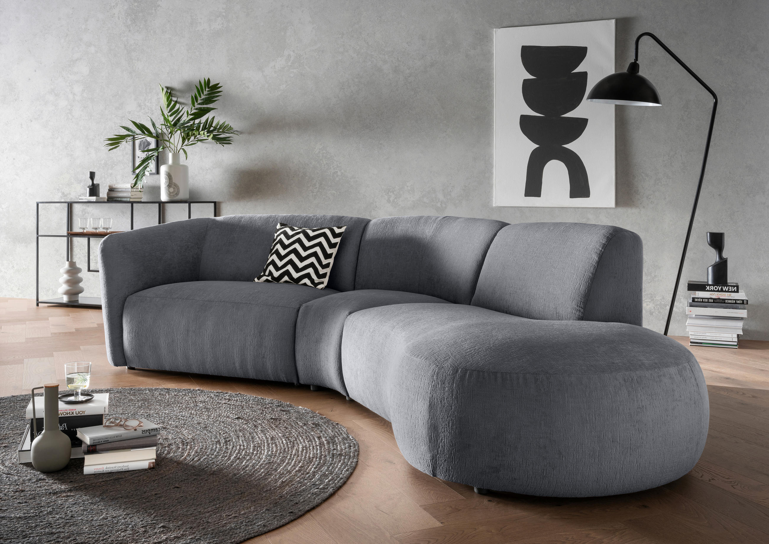 ECKSOFA Anthrazit Mikrofaser  - Anthrazit/Schwarz, MODERN, Kunststoff/Textil (276/182cm) - Livetastic