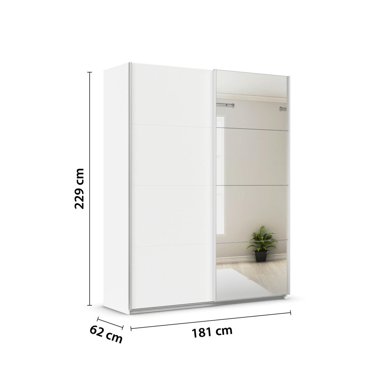 SCHWEBETÜRENSCHRANK 181/229/62 cm 2-türig Silberfarben, Weiß  - Silberfarben/Alufarben, MODERN, Holzwerkstoff/Metall (181/229/62cm) - Luca Bessoni