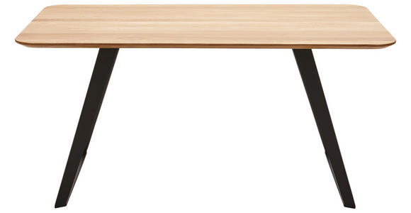 ESSTISCH Wildeiche massiv rechteckig Schwarz, Eichefarben - Eichefarben/Schwarz, Design, Holz/Metall (160/90/76cm) - Voleo