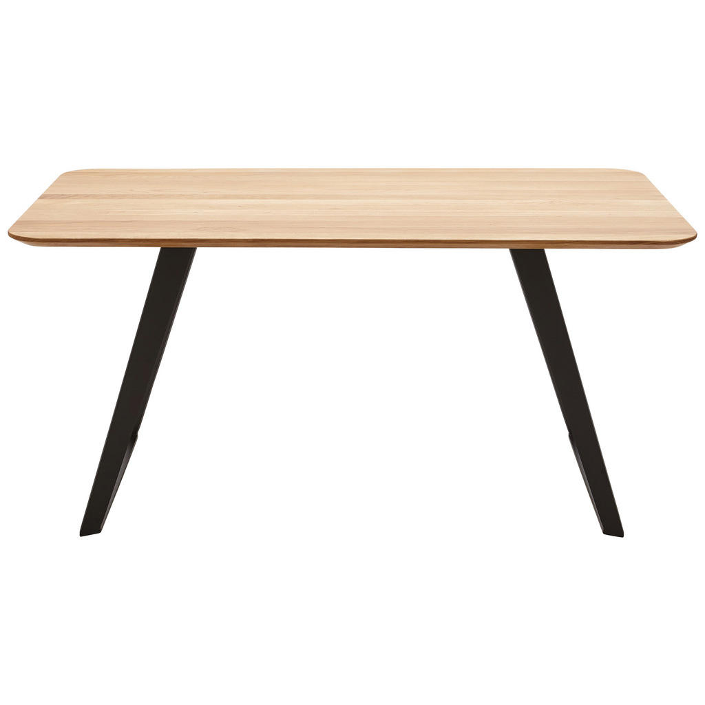 Thumbnail - Voleo Esstisch, Schwarz, Eiche, Holz, Metall, Wildeiche, massiv, rechteckig, eckig, U-Form, 90x76x160 cm, in verschieden...