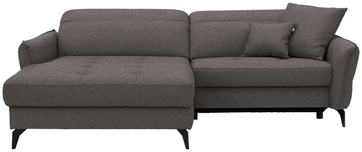 ECKSOFA Flachgewebe Graubraun  - Graubraun/Schwarz, Design, Textil/Metall (175/246cm) - Celina