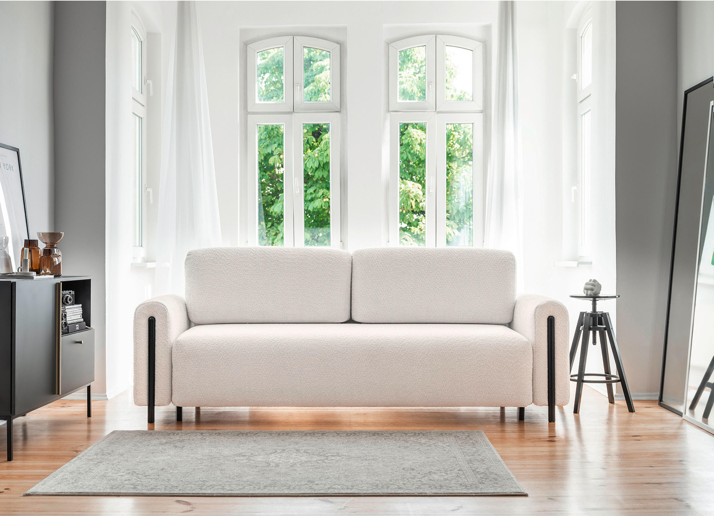 SCHLAFSOFA in Samt Schwarz, Weiß  - Schwarz/Weiß, Design, Holz/Textil (244/97/97cm) - MID.YOU