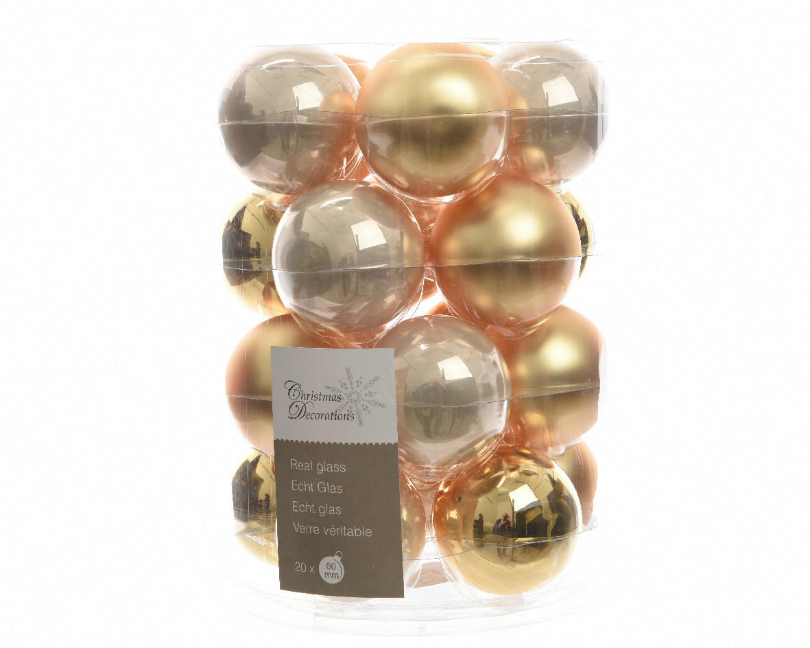 JULGRANSKULOR SET 6 cm 20 delar  - guldfärgad, Basics, glas (6cm)
