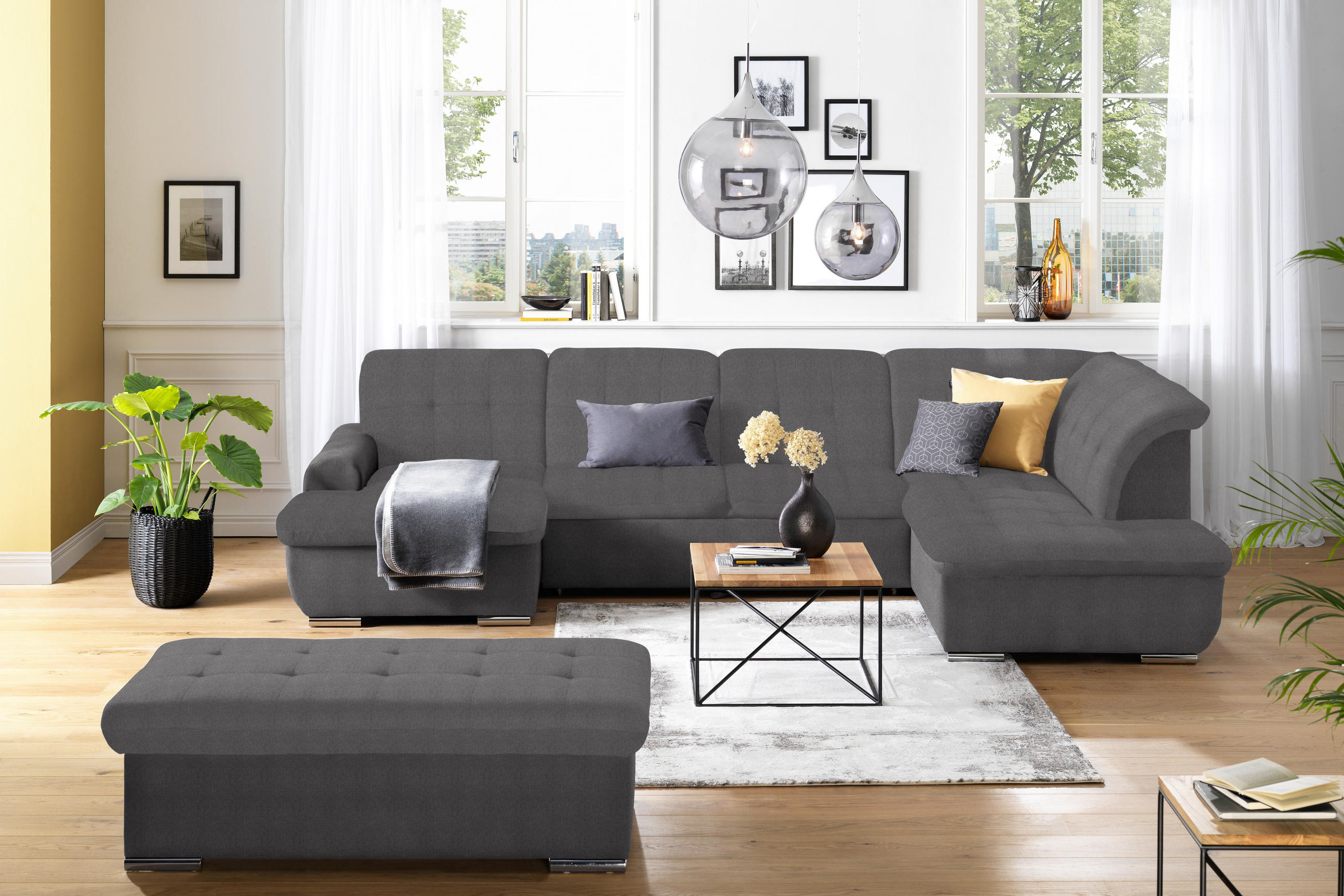 HOCKER Flachgewebe Dunkelgrau  - Dunkelgrau/Silberfarben, Design, Textil/Metall (137/43/74cm) - Cantus