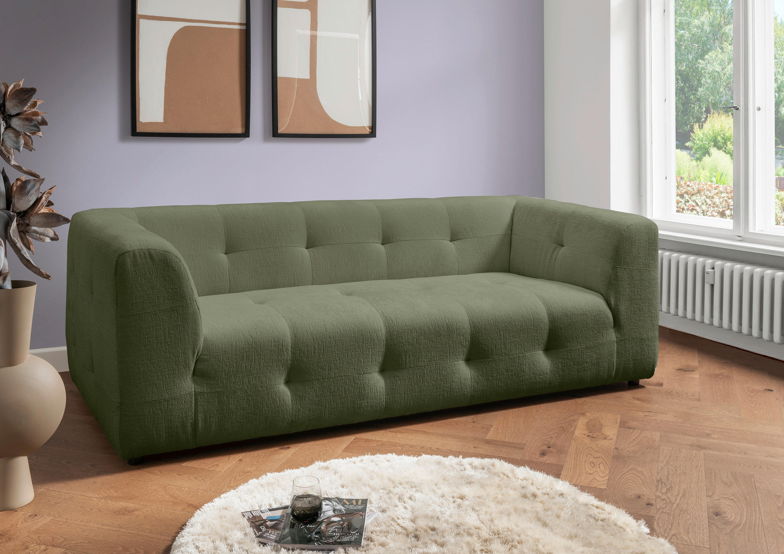2,5-SITZER in Mikrofaser Grün  - Schwarz/Grün, Design, Kunststoff/Textil (218/72/95cm) - Livetastic