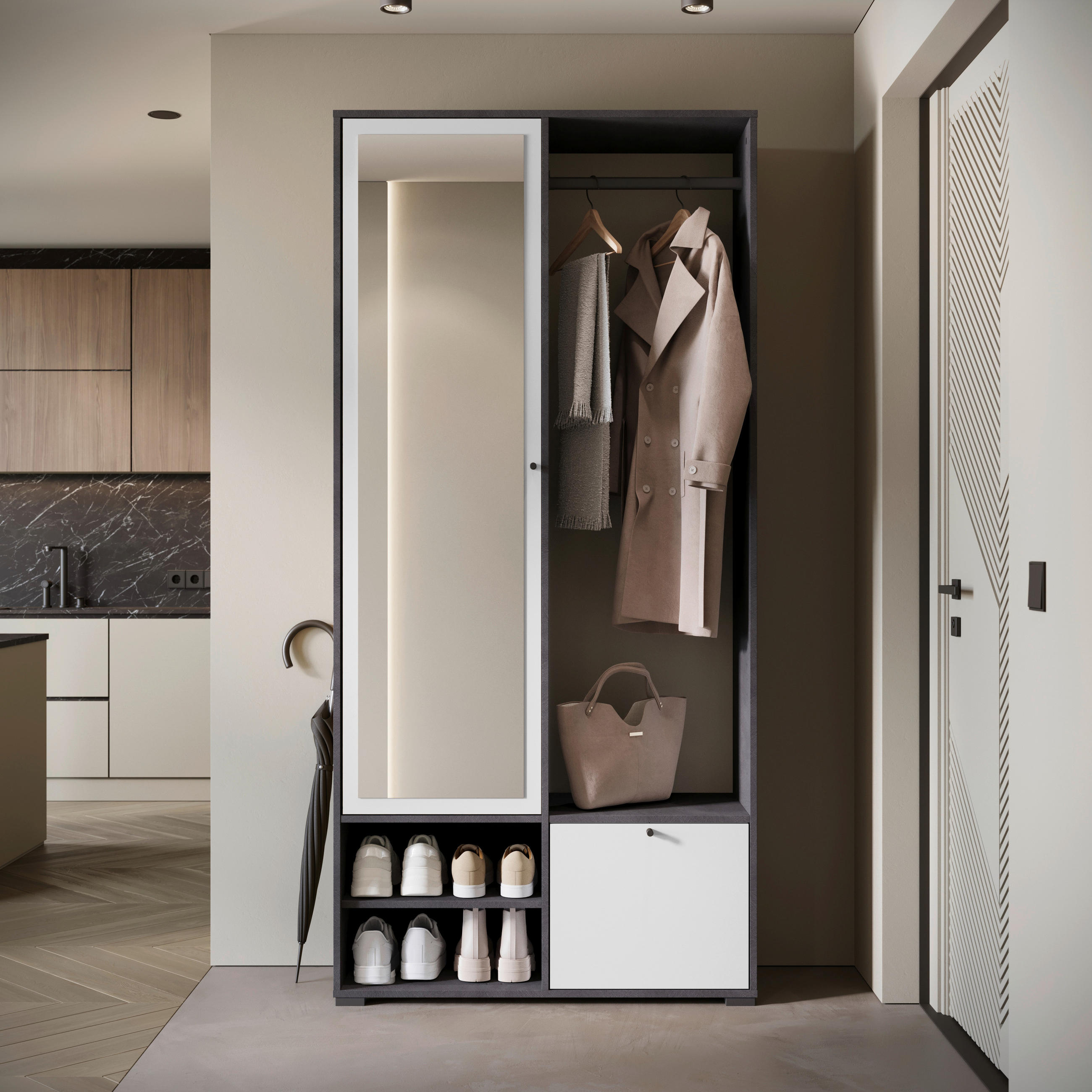 GARDEROBE  in  - Anthrazit/Weiß, Trend, Holzwerkstoff (90/190/33cm)