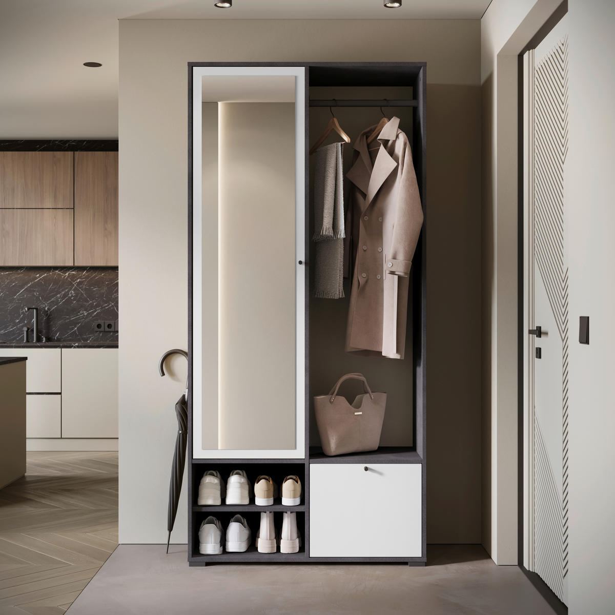 GARDEROBE  in  - Anthrazit/Weiß, Trend, Holzwerkstoff (90/190/33cm)