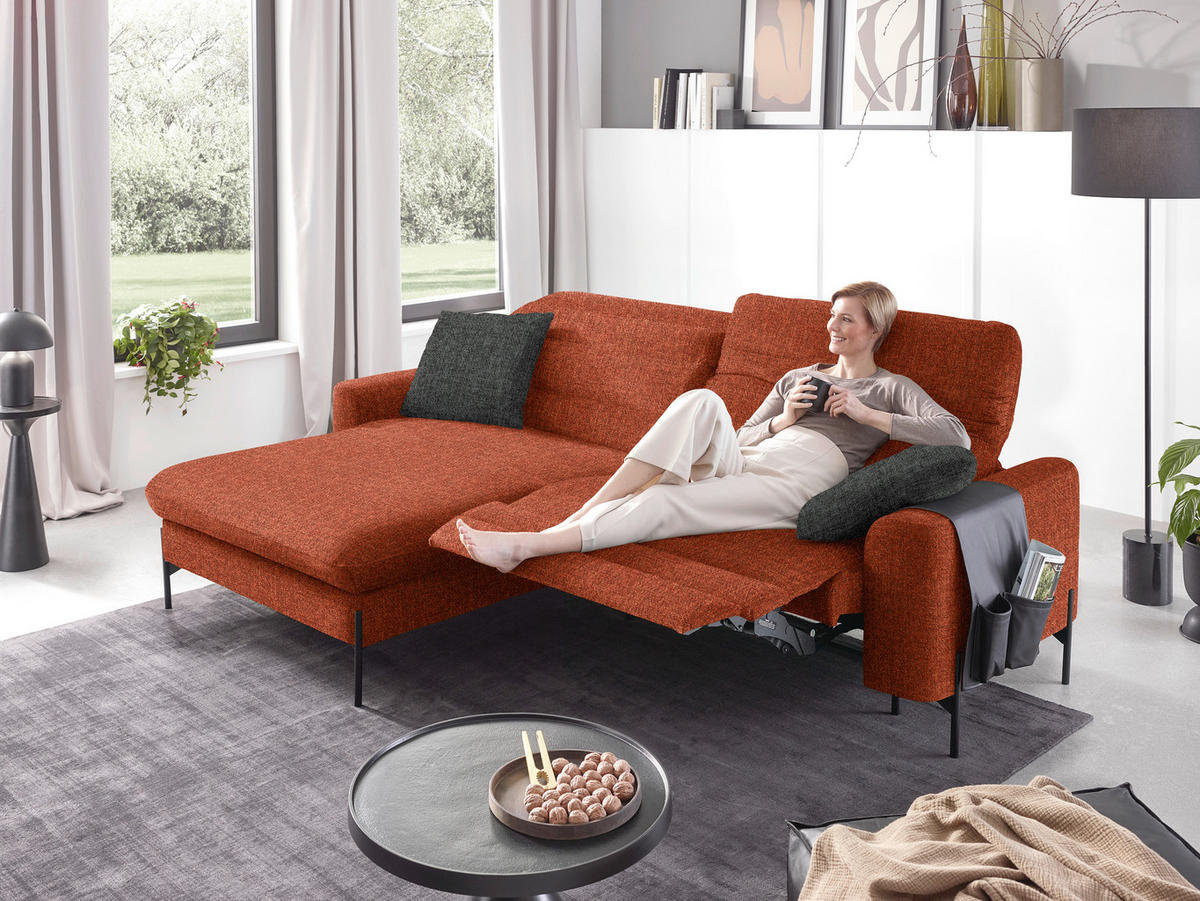 ECKSOFA in Flachgewebe Rostfarben  - Rostfarben/Schwarz, Design, Textil/Metall (191/252cm) - Dieter Knoll