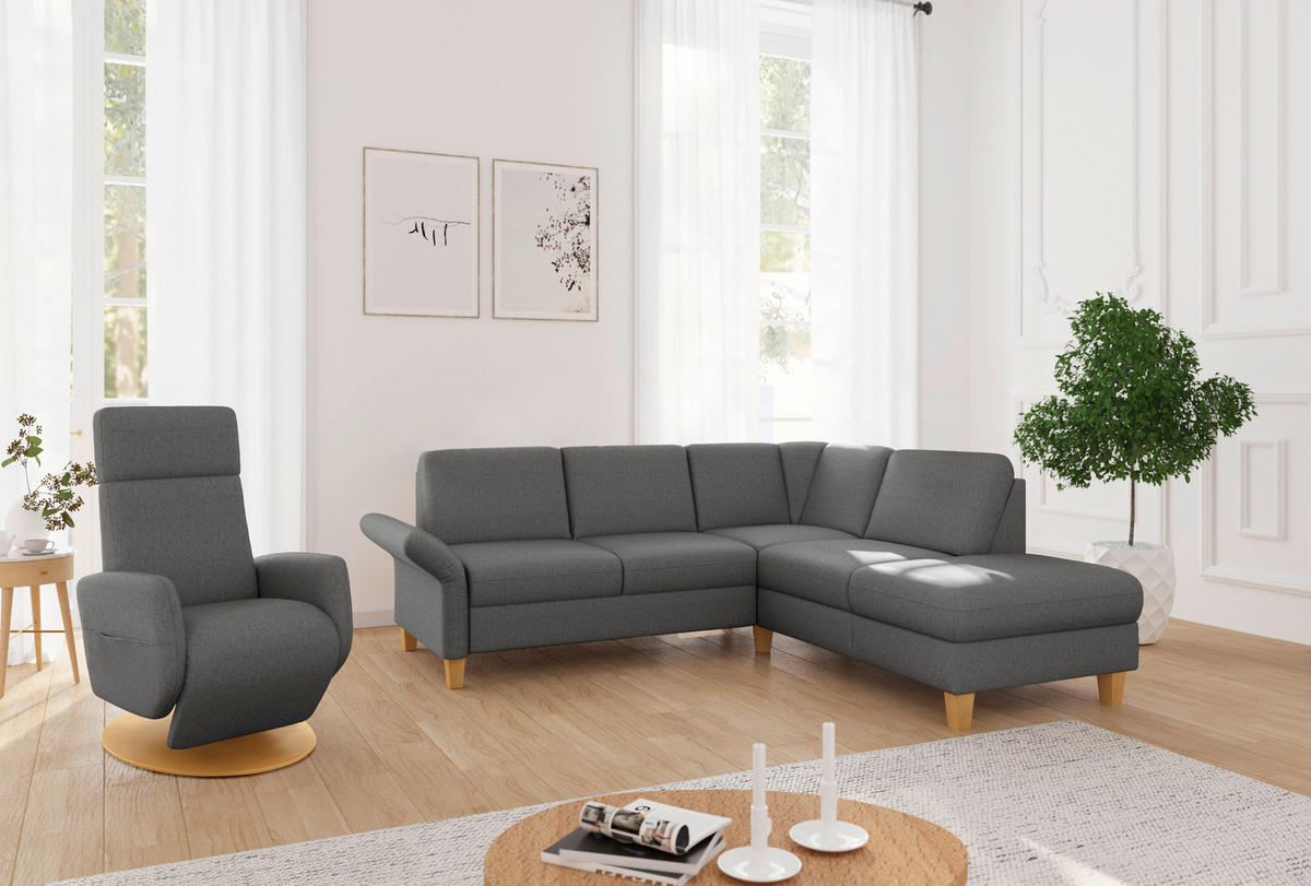 ECKSOFA ROCHELLE E Dunkelgrau Flachgewebe  - Eichefarben/Dunkelgrau, KONVENTIONELL, Holz/Textil (240/216cm) - Sit & More