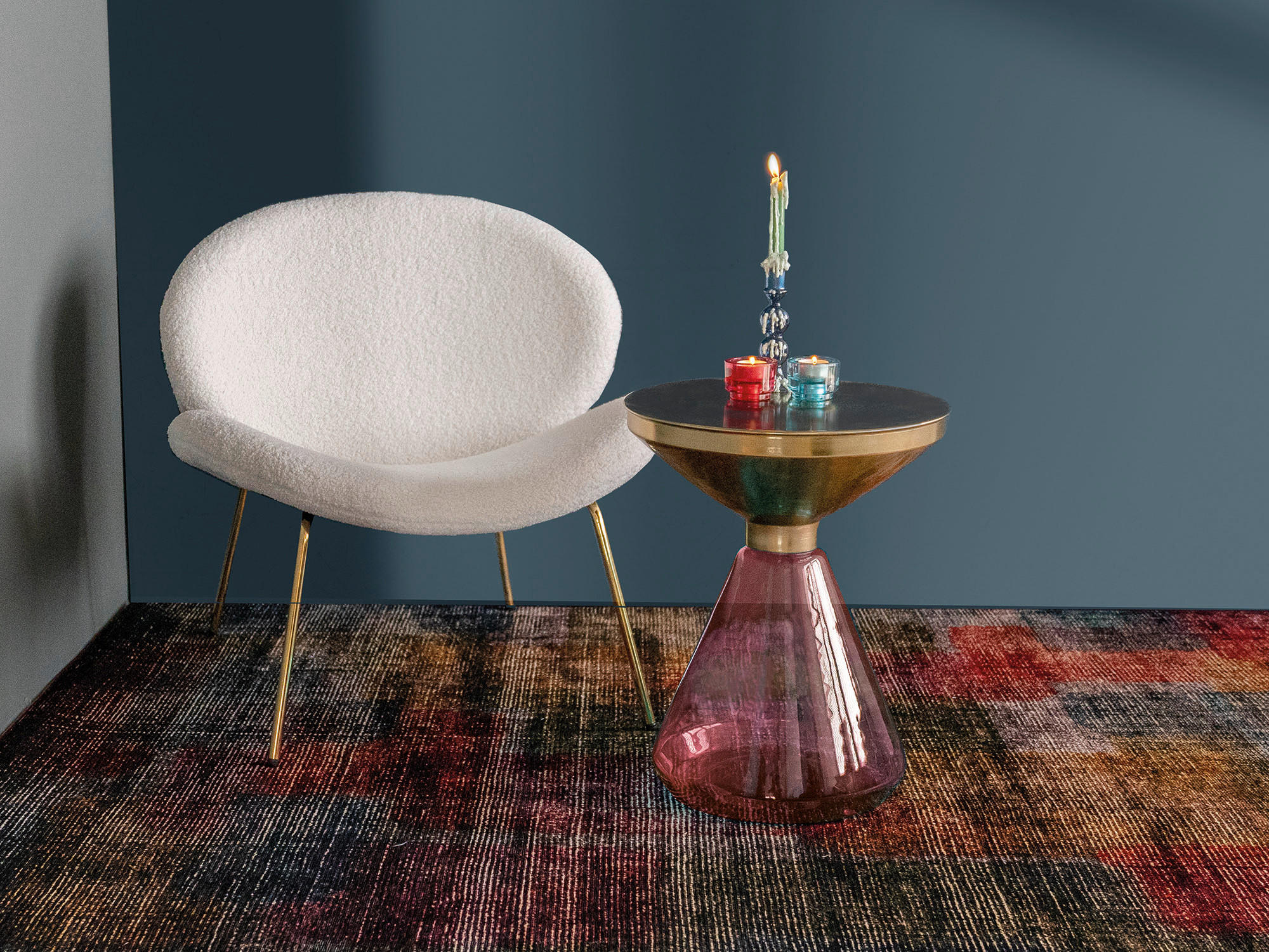 BEISTELLTISCH in Metall, Glas  - Goldfarben/Rosa, Design, Glas/Metall (41,5/53cm) - Kayoom