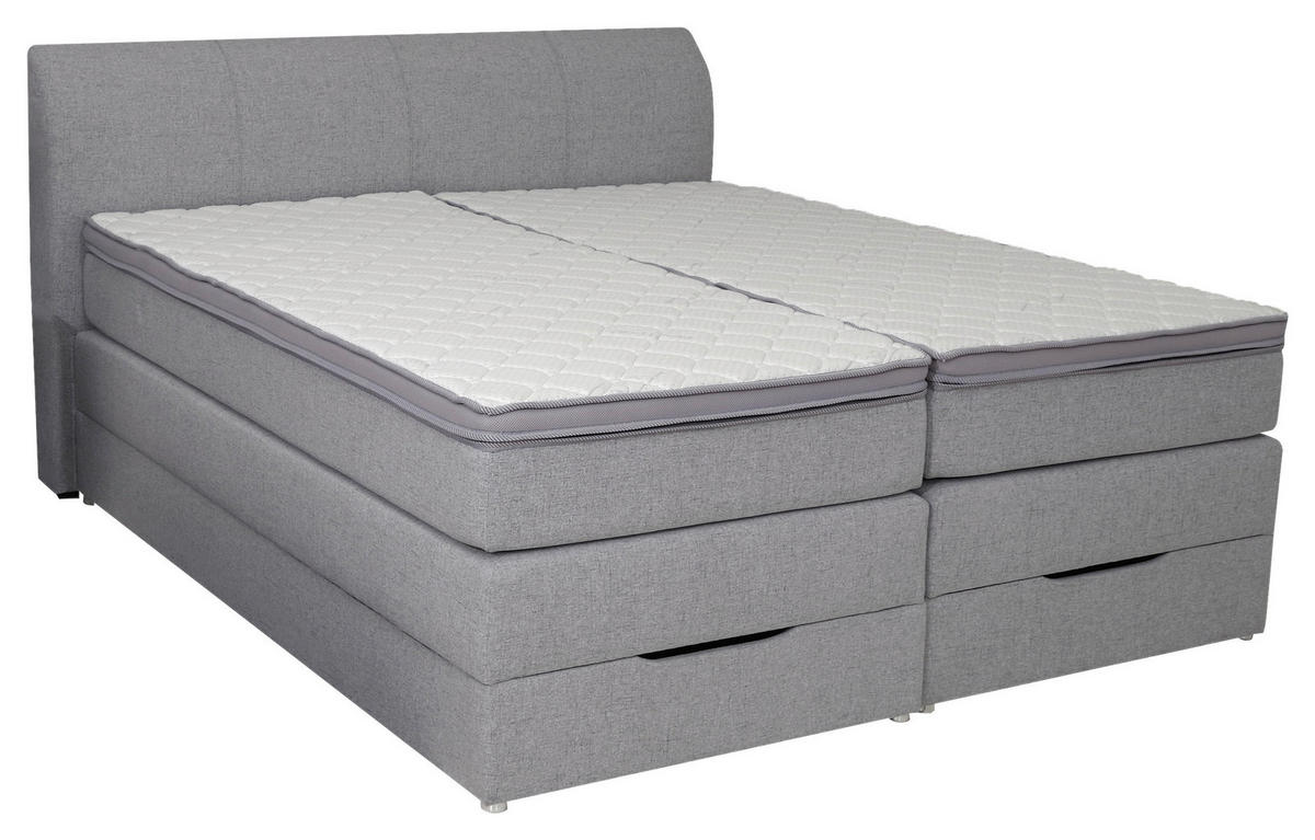 BOXSPRINGBETT 180/200 cm,  in Silberfarben, Matratze, Bettkasten, Topper, H2 + H3 = mittel + fest  - Silberfarben, KONVENTIONELL, Textil (180/200cm) - Carryhome