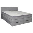 BOXSPRINGBETT 180/200 cm,  in Silberfarben, Matratze, Bettkasten, Topper, H2 + H3 = mittel + fest  - Silberfarben, KONVENTIONELL, Textil (180/200cm) - Carryhome