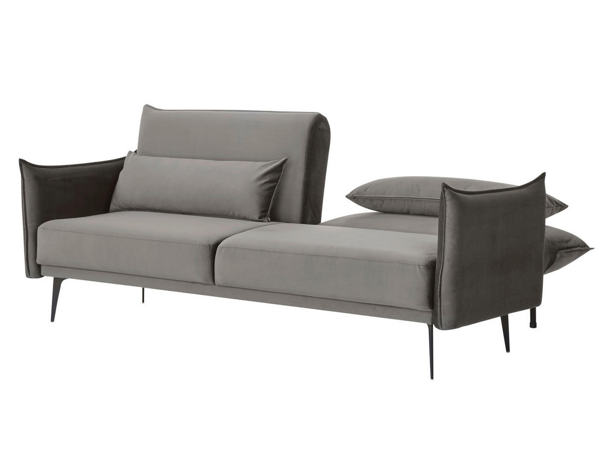 3-SITZER-SOFA Samt Grau  - Schwarz/Grau, MODERN, Textil/Metall (207/88/86cm) - Livetastic