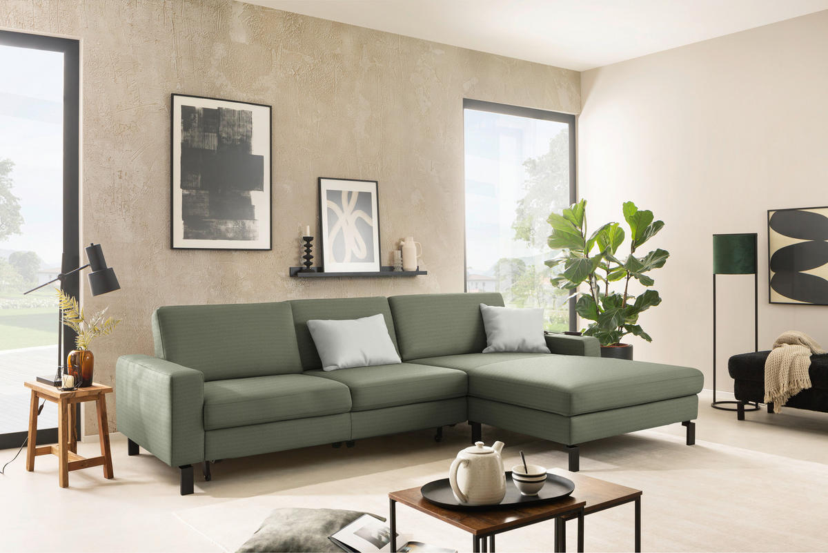 ECKSOFA Cord Olivgrün  - Schwarz/Olivgrün, Design, Textil/Metall (298/185cm) - Pure Home Lifestyle
