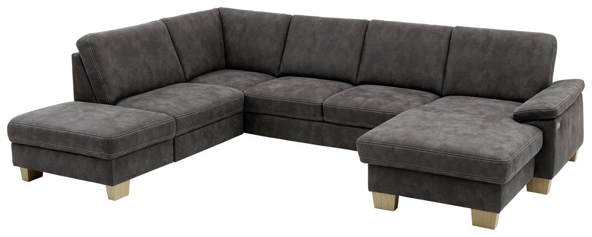WOHNLANDSCHAFT Grau Mikrofaser  - Eichefarben/Beige, Design, Holz/Textil (235/316/167cm) - Beldomo System