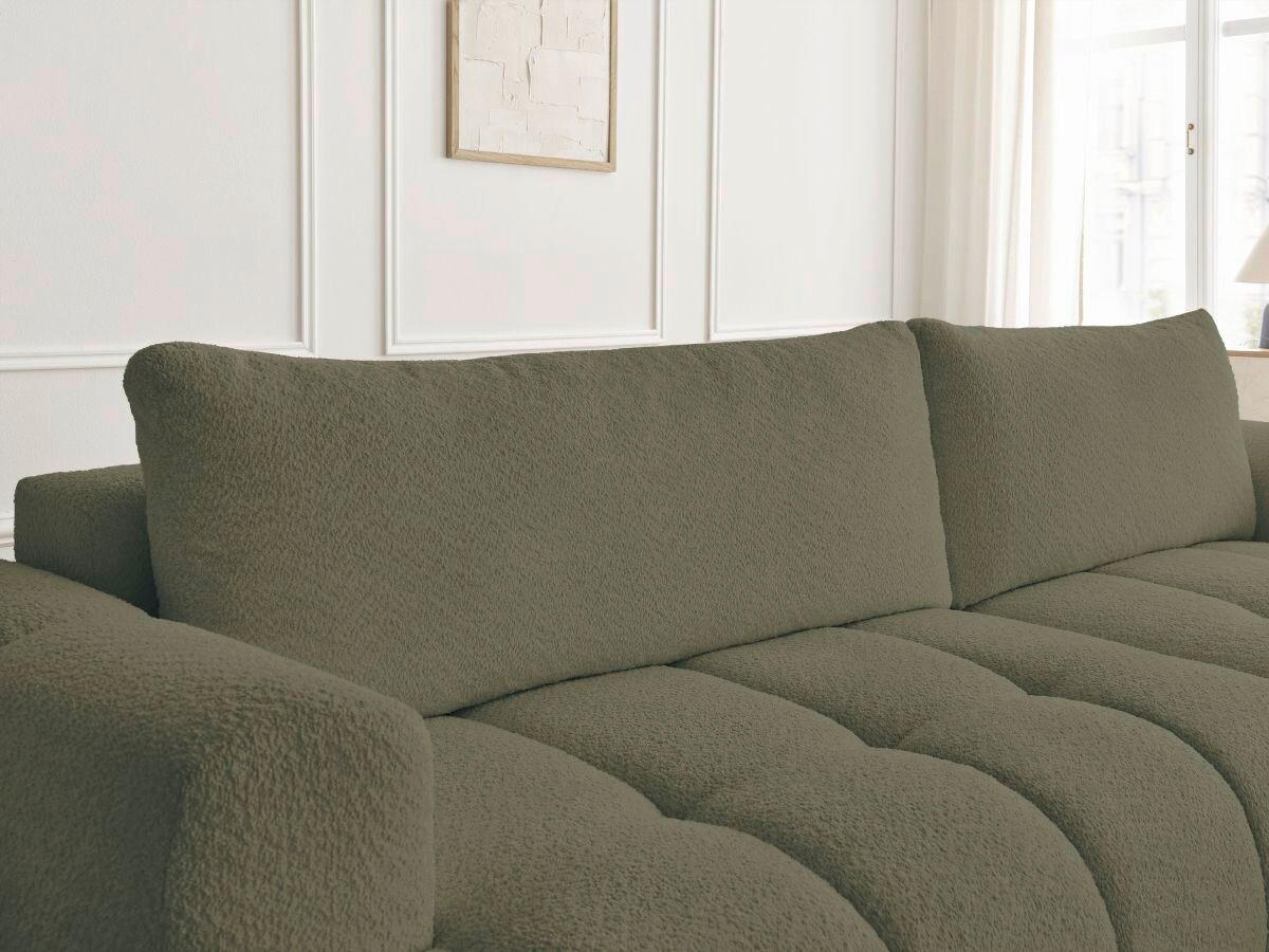 ECKSCHLAFSOFA FUJI Bouclé Grün  inkl.  - Schwarz/Grün, MODERN, Kunststoff/Textil (292/160cm)