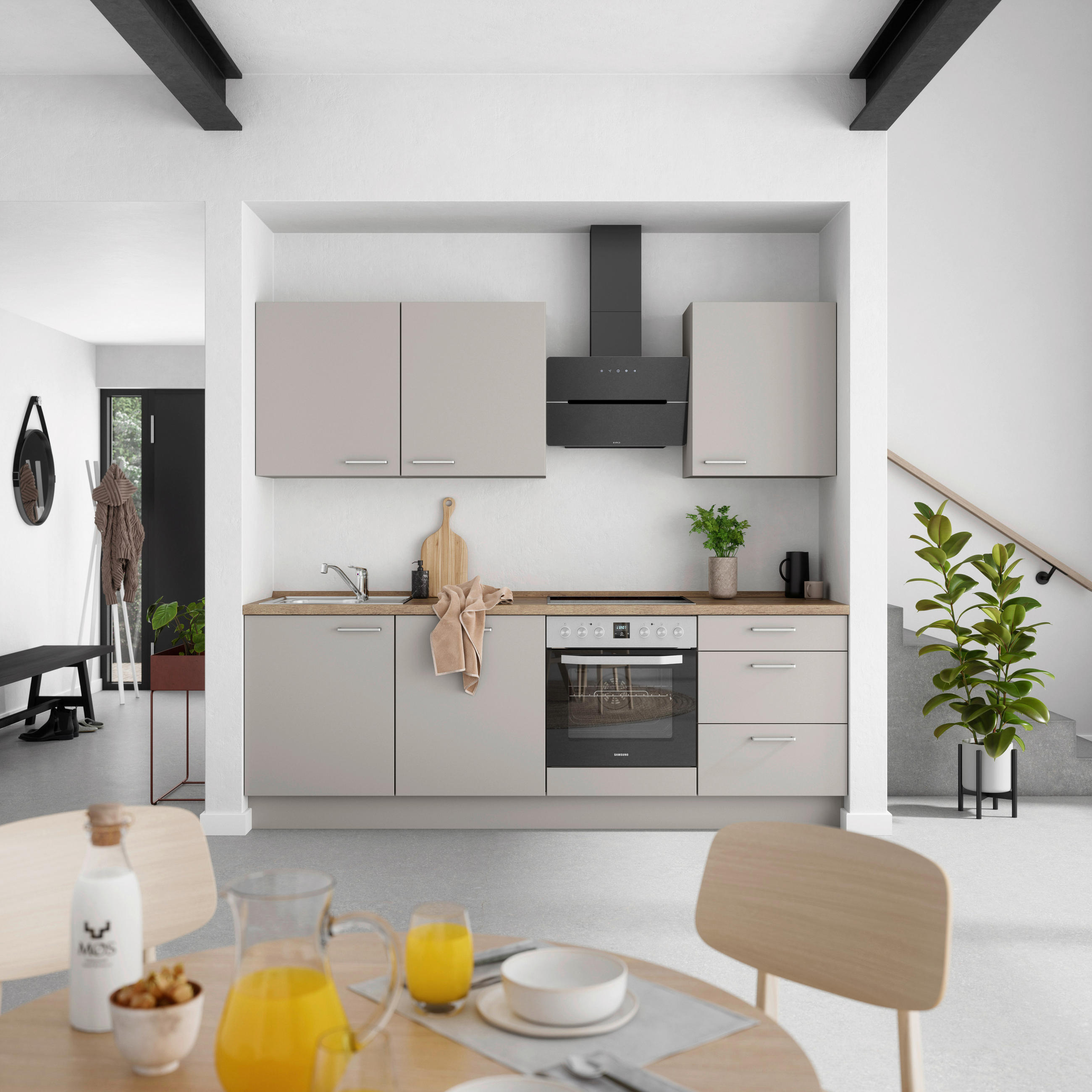 KÜCHENBLOCK 240 cm   in Grau, Eiche dunkel  - Eiche dunkel/Edelstahlfarben, MODERN, Holzwerkstoff/Metall (240cm) - Nobilia