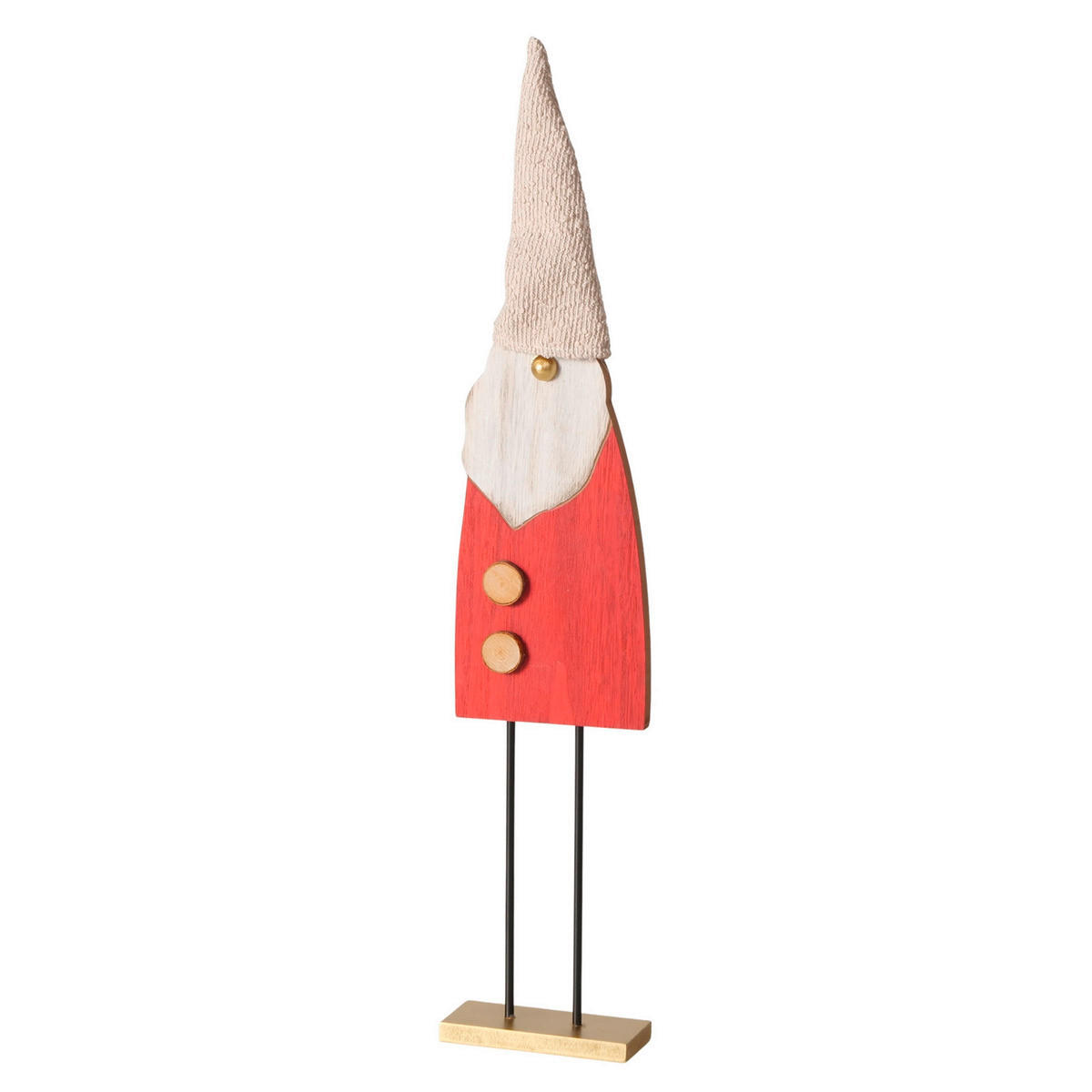 VÁNOČNÍ FIGURKA - béžová/červená, Basics, dřevo/textil (13/6/64cm)