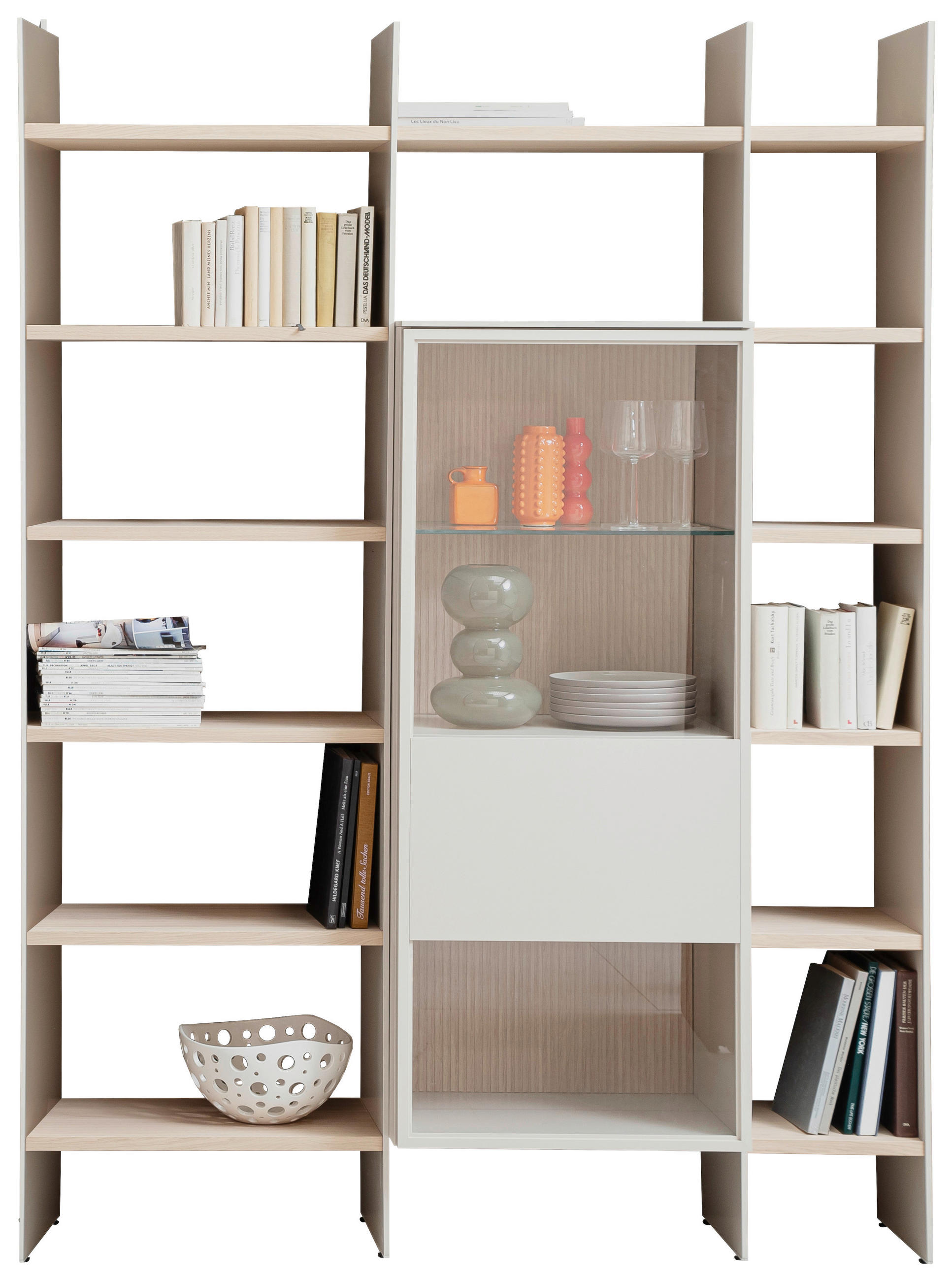 REGAL Eichefarben, Kaschmir  154/220,5/35-45 cm  - Kaschmir/Eichefarben, Design, Glas/Holz (154/220,5/35-45cm) - Schöner Wohnen