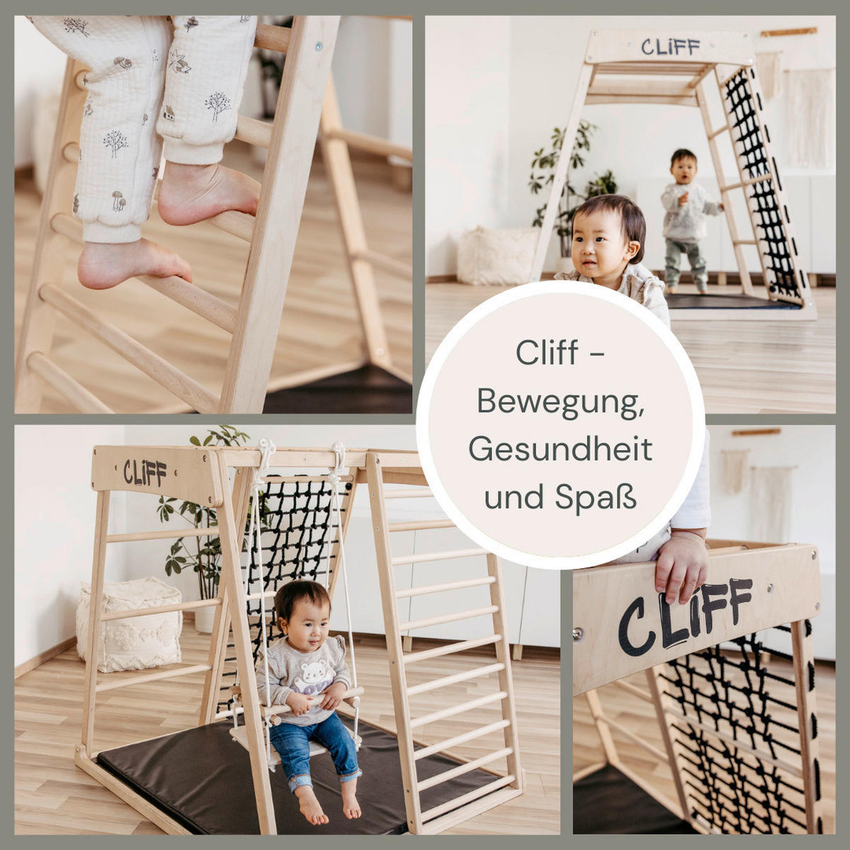 KLETTERGERÜST - Schwarz/Weiß, Basics, Holz (113/115/110cm) - CLIFF