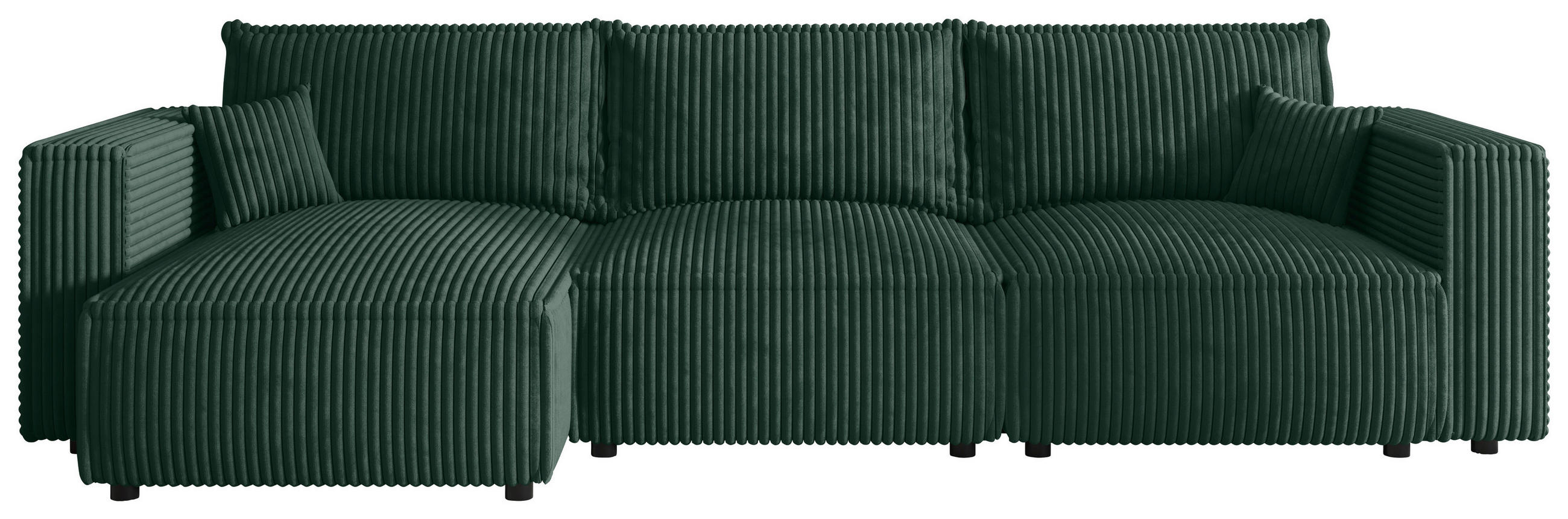 ECKSOFA Dunkelgrün Cord Zierkissen, Rückenkissen, Schlaffunktion, Rücken echt  - Dunkelgrün/Schwarz, MODERN, Kunststoff/Textil (350/168cm) - Xora