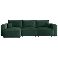 ECKSOFA Dunkelgrün Cord Zierkissen, Rückenkissen, Schlaffunktion, Rücken echt  - Dunkelgrün/Schwarz, MODERN, Kunststoff/Textil (350/168cm) - Xora