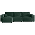 ECKSOFA Dunkelgrün Cord Zierkissen, Rückenkissen, Schlaffunktion, Rücken echt  - Dunkelgrün/Schwarz, MODERN, Kunststoff/Textil (350/168cm) - Xora