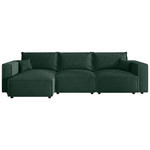 ECKSOFA Dunkelgrün Cord Zierkissen, Rückenkissen, Schlaffunktion, Rücken echt  - Dunkelgrün/Schwarz, MODERN, Kunststoff/Textil (350/168cm) - Xora